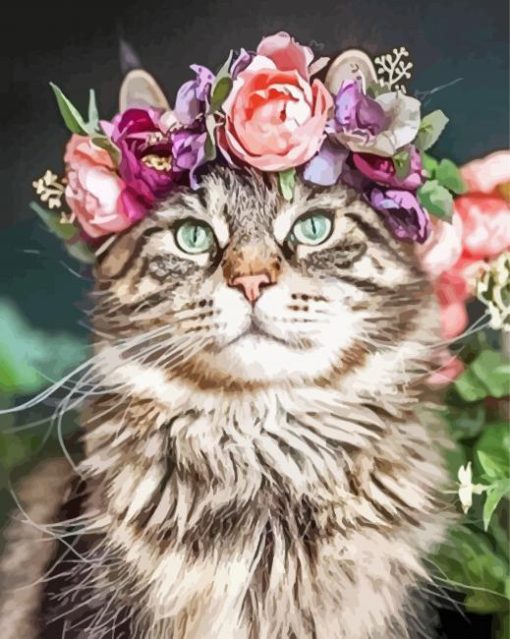 Aesthetic Cat Floral Crown Pet Paint By Numbers