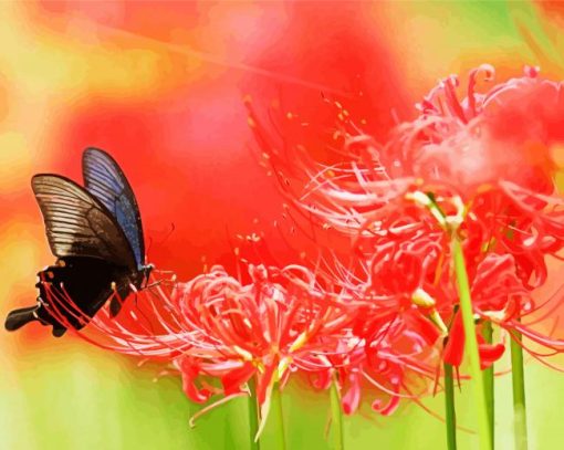 Butterfly On Red Spider Lily Paint By Number