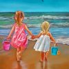 Cute Baby Girls At Beach Paint By Number