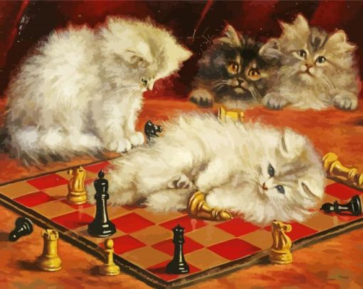 Cute Cats Playing Chess Paint By Numbers