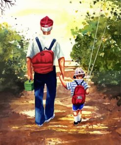 Cute Grandpa Fishing With Grandson Paint By Numbers
