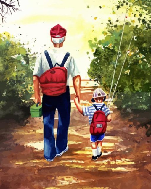 Cute Grandpa Fishing With Grandson Paint By Numbers