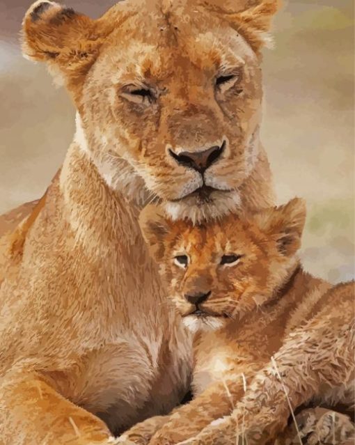 Cute Lioness And Cub Paint By Numbers