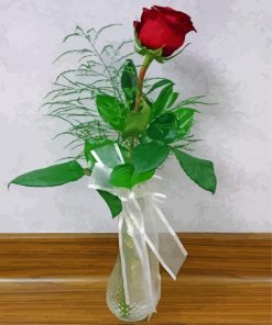 Dark Red Single Rose In Vase Paint By Number