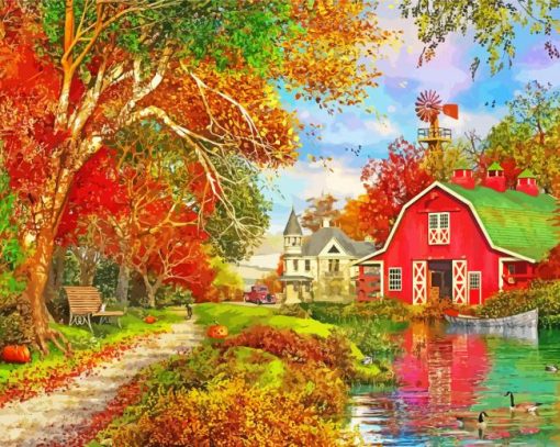 Fall Barn Art Paint By Numbers
