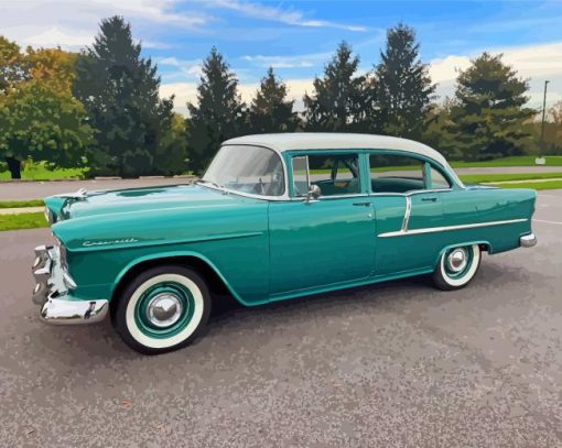 Green 1955 Chevy Four Door Paint By Number