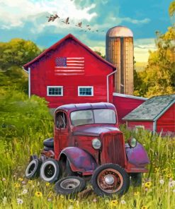 Patriotic Summer Farm Truck Paint By Number