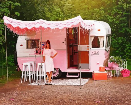 Pink Vintage Camper Paint By Numbers