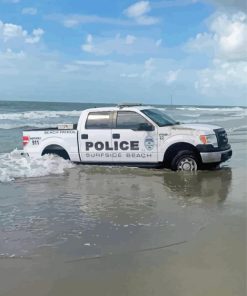 Police Truck On The Beach Paint By Numbers