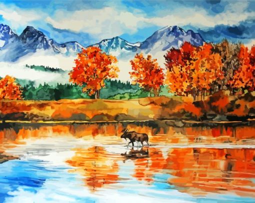 Watercolor Mountains And Lake Paint By Number