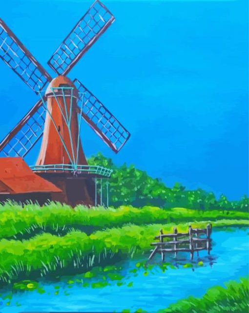 Abstract Windmill And Blue Sky Paint By Numbers