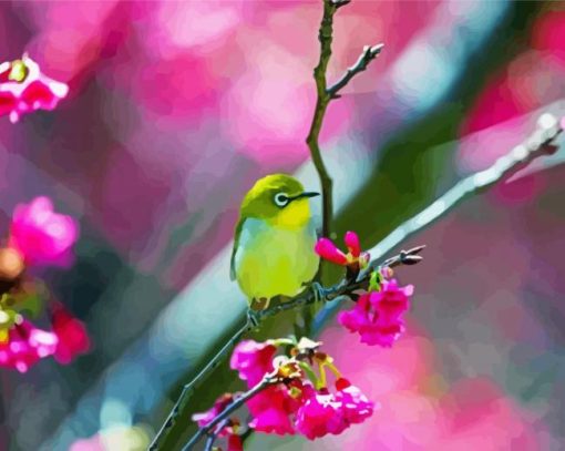 Aesthetic Bird Pink Flower Art Paint By Numbers