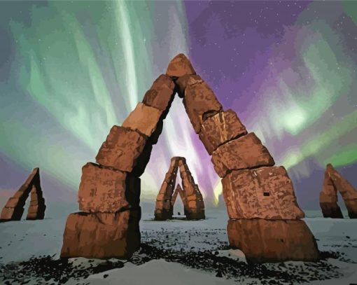 Arctic Henge With Aurora Lights Paint By Numbers