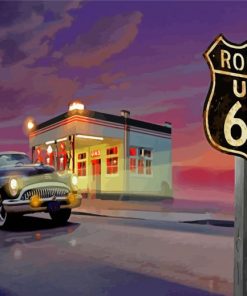 Black Classic Car On Road 66 Paint By Numbers