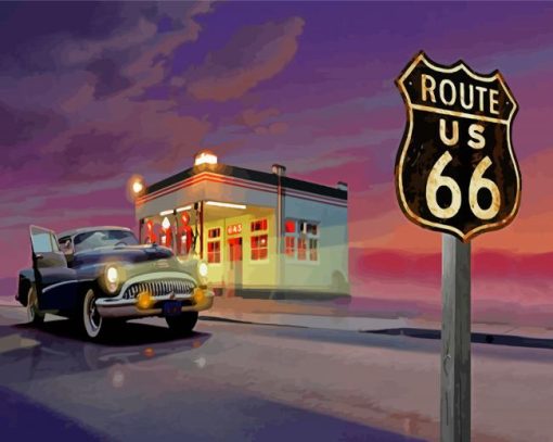 Black Classic Car On Road 66 Paint By Numbers