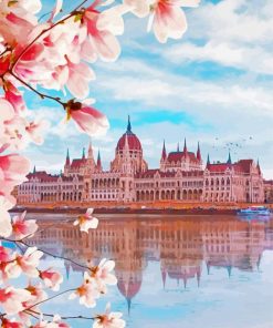 Budapest Parliament Building With Blossoms Paint By Numbers