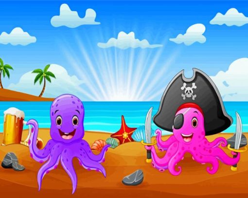 Cartoon Octopus In Beach Paint By Numbers