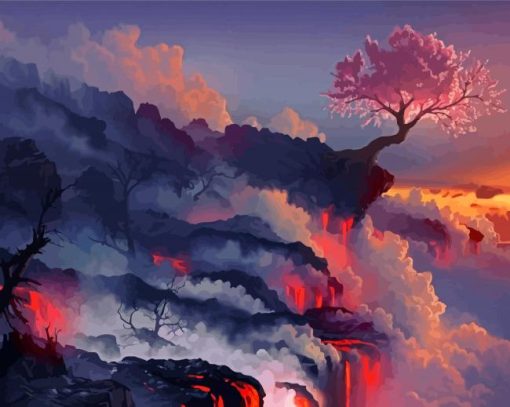Cherry Tree On A Volcano Paint By Numbers