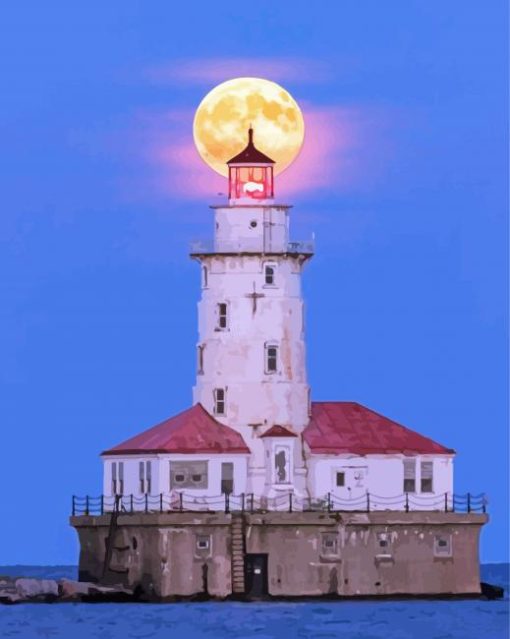 Chicago Lighthouse Full Moon Paint By Numbers
