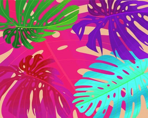 Colorful Monstera Leaves Plant Paint By Numbers