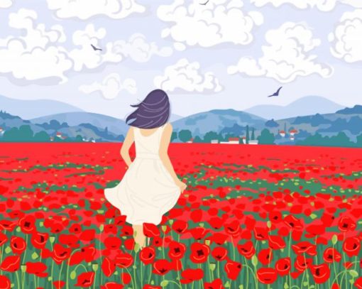 Illustration Woman And Poppies Paint By Numbers
