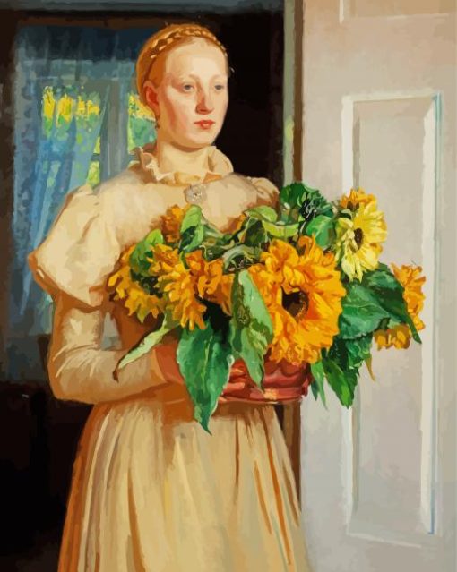 Lady With Sunflowers Vase Paint By Numbers