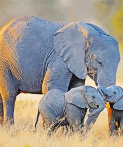 Mom Elephant With Her Two Babies Paint By Numbers