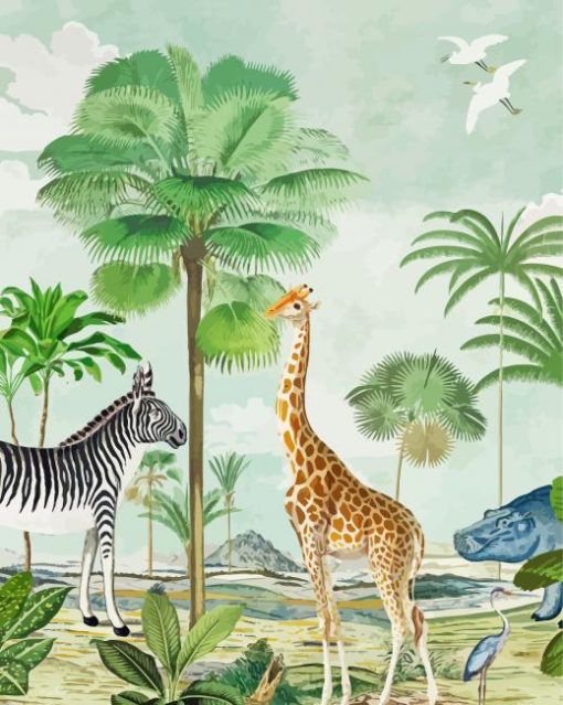 Palm Trees And Animals Paint By Numbers