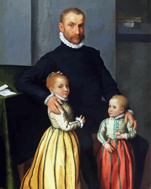 Portrait Of A Gentleman And His Two Children Paint By Numbers