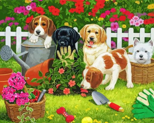 Puppies Dogs In Garden Paint By Numbers