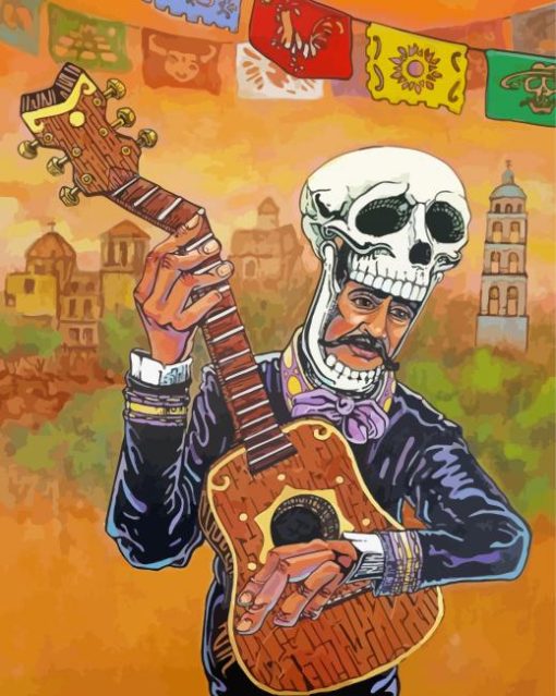 Skull Guitar Illustration Paint By Numbers