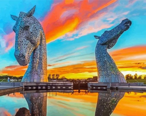 The Kelpies Sculpture In Falkirk At Sunset Paint By Numbers