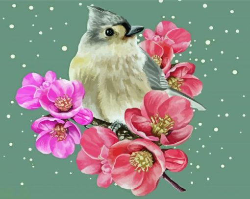 Titmouse And Flowers Paint By Numbers