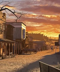 Western Town At Sunset Paint By Numbers