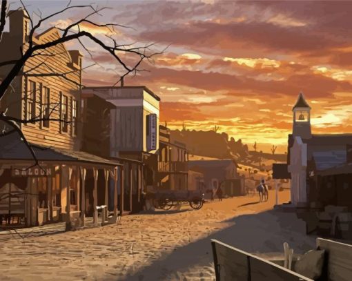 Western Town At Sunset Paint By Numbers