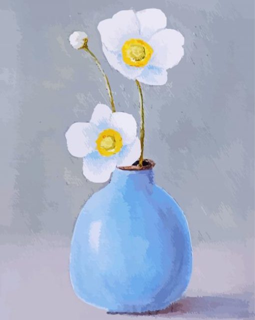 White Poppy In Vase Art Paint By Numbers