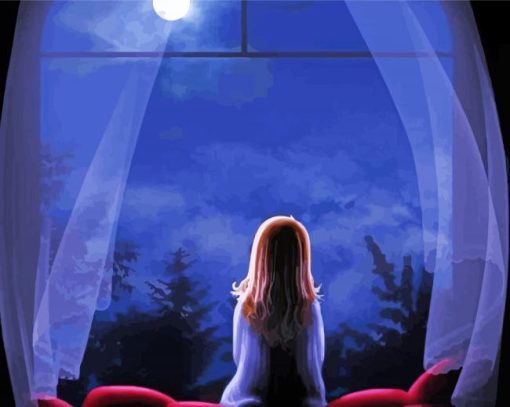 Young Girl Watching Moon Paint By Numbers
