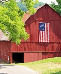 Aesthetic Barn With Flag Art Paint By Numbers