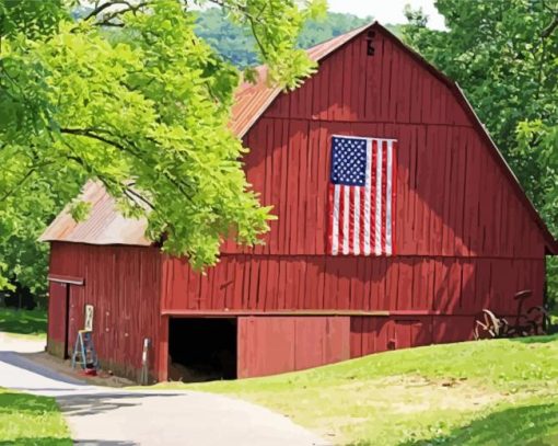 Aesthetic Barn With Flag Art Paint By Numbers