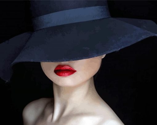 Aesthetic Lady In Black Hat With Bright Lipstick Paint By Numbers
