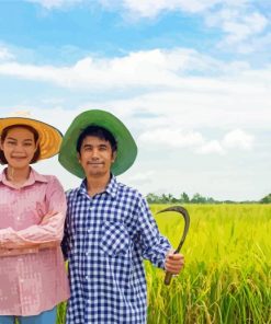 Asian Farmer Man And Women Paint By Numbers