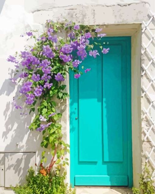 Blue Flowery Door Paint By Numbers