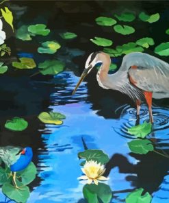 Blue Heron In A Swamp With Lilies Paint By Numbers