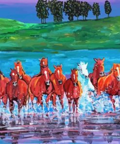 Brown Horse Herd In Water Paint By Numbers