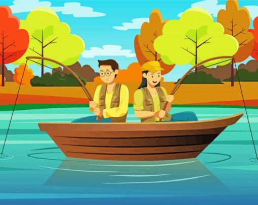 Couple Fishing Together In A Lake Paint By Numbers