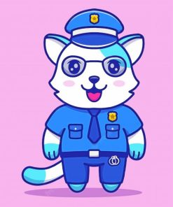 Cute Cat With Police Uniform Paint By Numbers