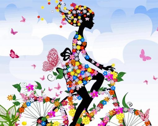 Flowering Woman Bike Paint By Numbers
