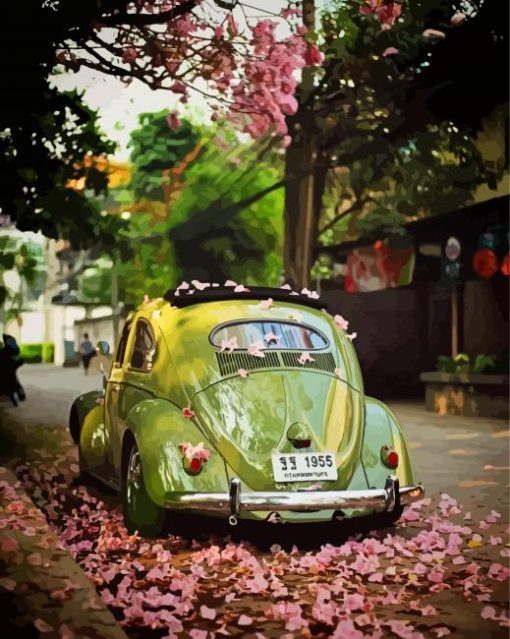 Geen Vw Beetle With Blossom Tree Paint By Numbers