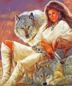Pretty Native Indian Woman With Wolf Paint By Numbers