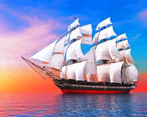 Sail Ship In Sea Art Paint by Numbers